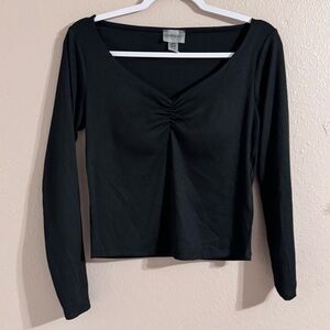 Eye Candy Black V-Neck Ruched Blouse